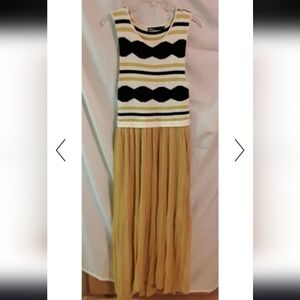 Dear Creatures Black, White & Mustard Striped Knit Top Dress
